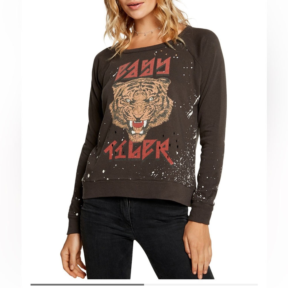 Chaser “Easy Tiger” Distressed Graphic Sweatshirt